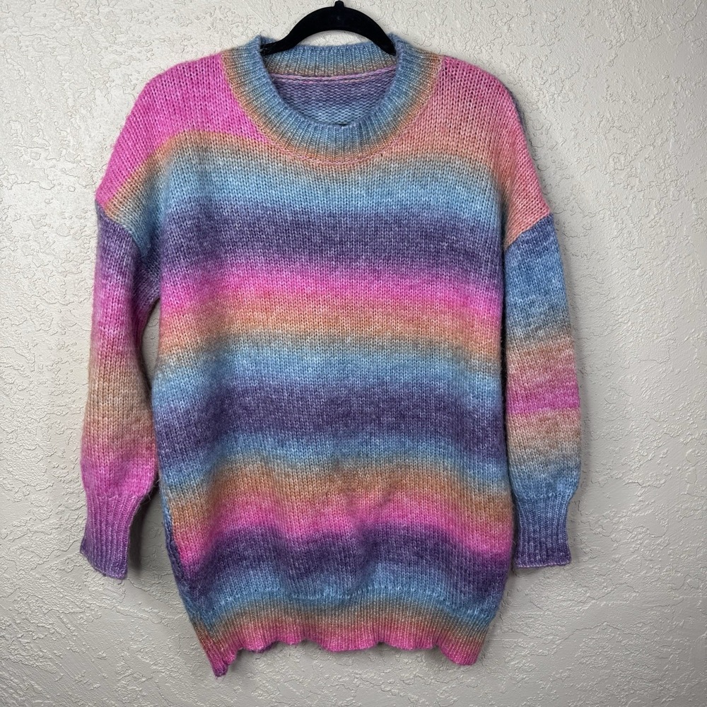 Pastel Goth Rainbow Sweater Womens 3XL Sherbet Oversized Cozy Festival Rave Camp